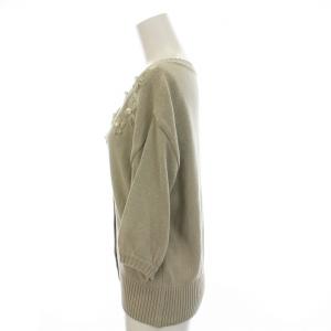 René ニット カーディガン パール 刺繍 七分袖 36 S ライトカーキ 薄緑 /YM