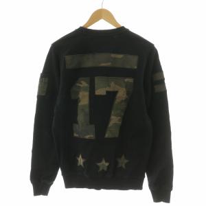 スウェット トレーナー カモフラ 迷彩 長袖 プルオーバー サイドジッパー クルーネック M 黒 ブラック