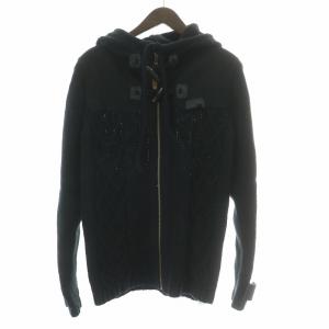 ジャケット アウター ニット 切替 ジップアップ フード トグルボタン ウール M 黒 ブラック /BB