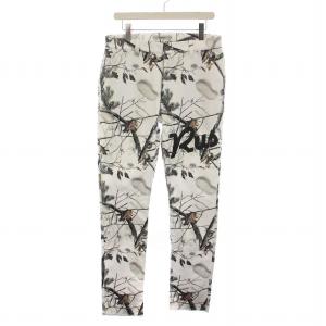 裏起毛 ロングパンツ ビッグロゴ 総柄 5 L 白 ホワイト /YM