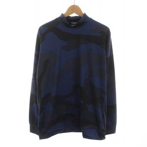 Tシャツ カットソー カモフラ 迷彩柄 ハイネック 長袖 50 XL 青 ブルー 紺 ネイビー /YM