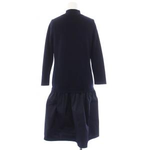 ANAYI 22SS ウールタフタ ドッキングニットワンピース 長袖 ひざ丈 ギャザー 36 S 黒 ブラック /KH