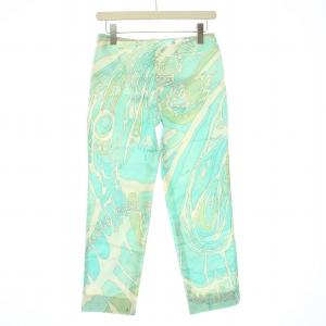 Emilio Pucci FIRENZE テーパードパンツ 総柄 シルク混 I38 S ミントグリーン 白 ホワイト