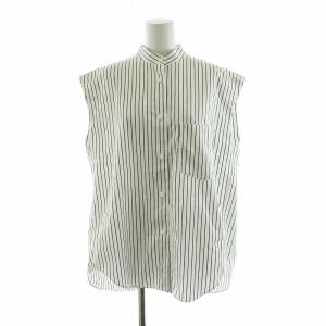 シャツ ブラウス ノースリーブ ストライプ フィッシュテール バンドカラー バックギャザー 36 S 黒