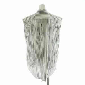 ESTNATION シャツ ブラウス ノースリーブ ストライプ フィッシュテール バンドカラー バックギャザー 36 S 黒