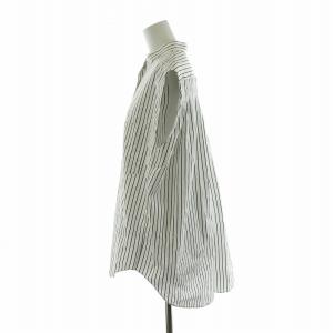 ESTNATION シャツ ブラウス ノースリーブ ストライプ フィッシュテール バンドカラー バックギャザー 36 S 黒