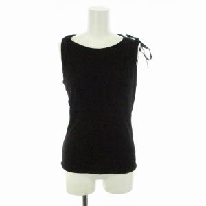 ノースリーブ カットソー リボン アシンメトリー M 黒 ブラック 197550 /MM