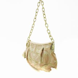 COACH ハンドバッグ シグネチャー 総柄 スパンコール チェーン 鞄 ピンク