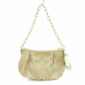 COACH ハンドバッグ シグネチャー 総柄 スパンコール チェーン 鞄 ピンク