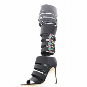 ロングブーツ ヒール ビジュー 36 23.0cm 黒 ブラック