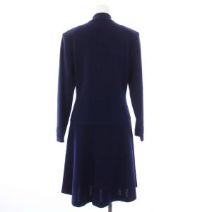 YVES SAINT LAURENT ニットワンピース 長袖 ロング 刺繍 デザインボタン ウール M 紺 ネイビー