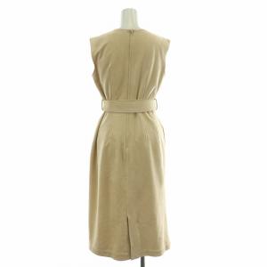 CELFORD フレアワンピース ミモレ ロング ノースリーブ クルーネック ストレッチ ベロア ベルト 38 M ベージュ