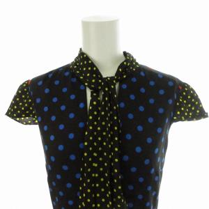 alice + olivia ワンピース ひざ丈 シルク ドット 水玉 ボウタイ 半袖 2 M 黒 ブラック