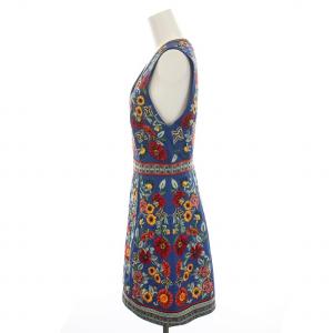 alice + olivia ノースリーブ ワンピース ひざ丈 総柄 刺繍 ビーズ装飾 Vネック 2 M 青 ブルー マルチカラー