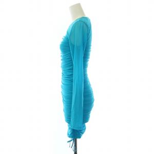 alice + olivia ワンピース ドレス ミニ ドレープ チュール シアー シースルー レースアップ 長袖 0 XS 水色 /DK