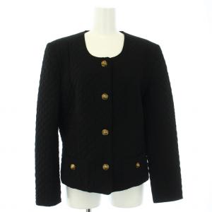 キルティングジャケット ノーカラージャケット 肩パット入 黒 ブラック /TK