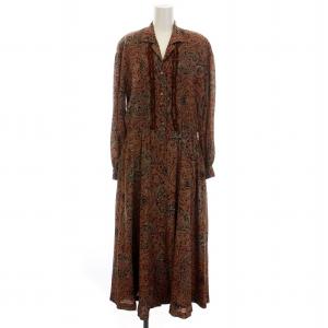 INGEBORG シャツワンピース ロング マキシ丈 ペイズリー柄 総柄 長袖 茶 ブラウン マルチカラー /YM