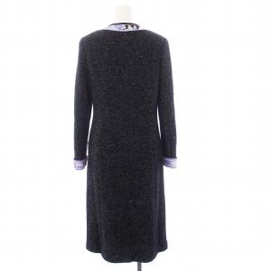 LEONARD FASHION フラワートリム ノーカラーコート 34 ブラック