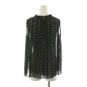 Lois CRAYON シャツ ブラウス ノースリーブ シアー ドット ボタンモチーフ リボン シースルー タック M 白 ホワイト 黒 ブラック