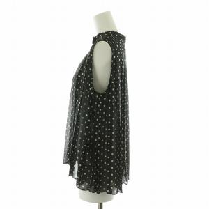 Lois CRAYON シャツ ブラウス ノースリーブ シアー ドット ボタンモチーフ リボン シースルー タック M 白 ホワイト 黒 ブラック