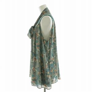 Lois CRAYON シャツ ブラウス ノースリーブ シアー ボウタイ 花柄 フラワープリント シースルー フェアリーギャザー M 青 ブルー