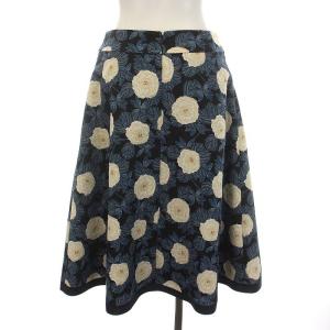 M'S GRACY フレアスカート ひざ丈 花柄 38 M 青 ブルー 黒 ブラック