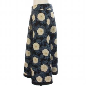 M'S GRACY フレアスカート ひざ丈 花柄 38 M 青 ブルー 黒 ブラック