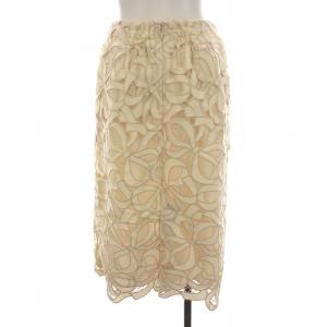 M'S GRACY タイトスカート ロング ミモレ丈 総レース 刺繍 36 S ベージュ アイボリー /YM