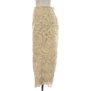 M'S GRACY タイトスカート ロング ミモレ丈 総レース 刺繍 36 S ベージュ アイボリー /YM