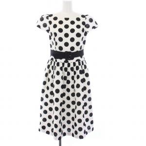 タグ付き ワンピース ロング 半袖 ドット 38 M 白 黒 ホワイト ブラック /KH