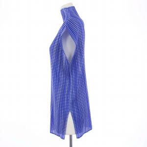 PLEATS PLEASE ISSEY MIYAKE イッセイミヤケ ノースリーブカットソー ハイネック チェック プリーツ F 青 ブルー PP61-JK903