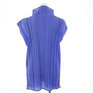 PLEATS PLEASE ISSEY MIYAKE イッセイミヤケ ノースリーブカットソー ハイネック チェック プリーツ F 青 ブルー PP61-JK903