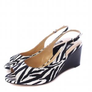 ウェッジソールサンダル アンクルストラップ ゼブラ柄 37.5 24.5cm 黒 白 ブラック ホワイト