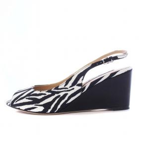 Sergio Rossi ウェッジソールサンダル アンクルストラップ ゼブラ柄 37.5 24.5cm 黒 白 ブラック ホワイト