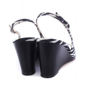Sergio Rossi ウェッジソールサンダル アンクルストラップ ゼブラ柄 37.5 24.5cm 黒 白 ブラック ホワイト