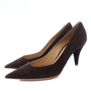パンプス ポインテッドトゥ ピンヒール スエード 37.5 24.5cm 茶 ブラウン