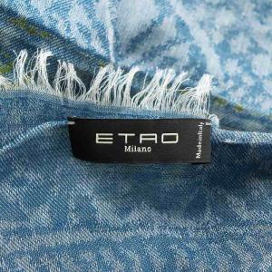 ETRO ストール フリンジ 総柄 青 ブルー 緑 グリーン