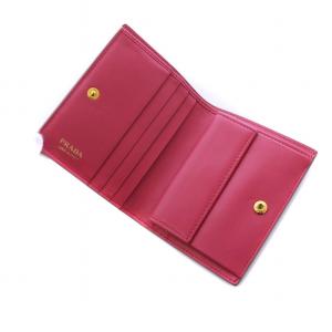 PRADA コンパクトウォレット 二つ折り財布 レザー ゴールド金具 ベージュ ピンク 1MV204