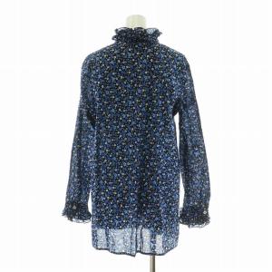 agnes b. シャツ ブラウス 長袖 花柄 リボン フリル フラワープリント 38 M 黒 ブラック 青 ブルー