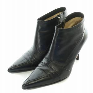 JIMMY CHOO ブーティー ショートブーツ ポインテッドトゥ ハイヒール レザー 36.5 23.5cm 黒 ブラック
