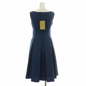 SYBILLA フレアワンピース ひざ丈 ノースリーブ クルーネック 無地 リボン M 紺 ネイビー タグ付き