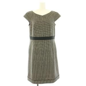 シックスティーズ SIXTIES ドレス ワンピース ひざ丈 Vネック 半袖 総柄 6 XL 黒 ブラック