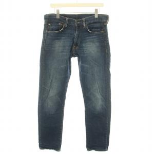 スリム SLIM デニムパンツ ジーンズ ジップフライ ダメージ加工 W34 L34 L 紺 ネイビー