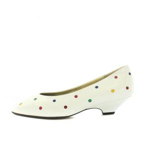 BALENCIAGA パンプス ポインテッドトゥ ローヒール ドット柄 レザー 保存箱付き 35.5 23.5cm 白 ホワイト 赤 レッド