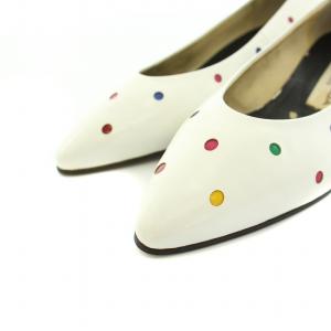 BALENCIAGA パンプス ポインテッドトゥ ローヒール ドット柄 レザー 保存箱付き 35.5 23.5cm 白 ホワイト 赤 レッド