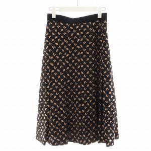 21AW パピヨンPTタックスカート フレアスカート ミモレ ロング 蝶柄 36 S 黒 ブラック /AN35