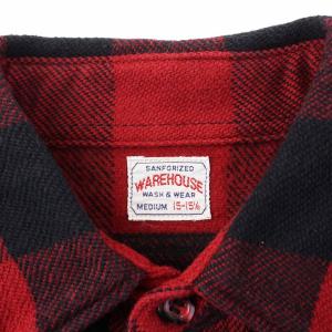 WAREHOUSE FLANNEL SHIRTS フランネルシャツ 長袖 チェック 15-15.5 M 赤 黒 レッド ブラック Lot3104