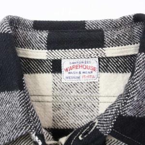 WAREHOUSE FLANNEL SHIRTS フランネルシャツ 長袖 チェック 15-15.5 M 黒 白 ブラック ホワイト Lot3104