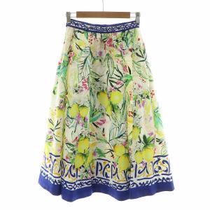 Chesty フレアスカート ギャザー ミモレ ロング 花柄 フロントボタン フラワーモチーフ 1 S 白 ホワイト 青 ブルー