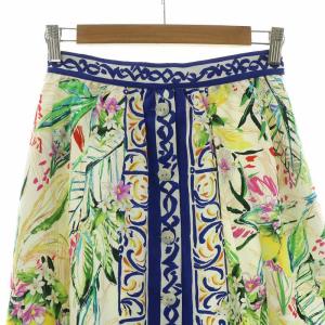 Chesty フレアスカート ギャザー ミモレ ロング 花柄 フロントボタン フラワーモチーフ 1 S 白 ホワイト 青 ブルー